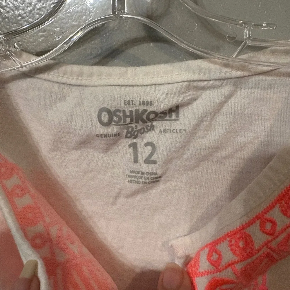OshKosh Bgosh White Sleeveless Tank Top Bright Pink Embroidery (Girls 12)‎